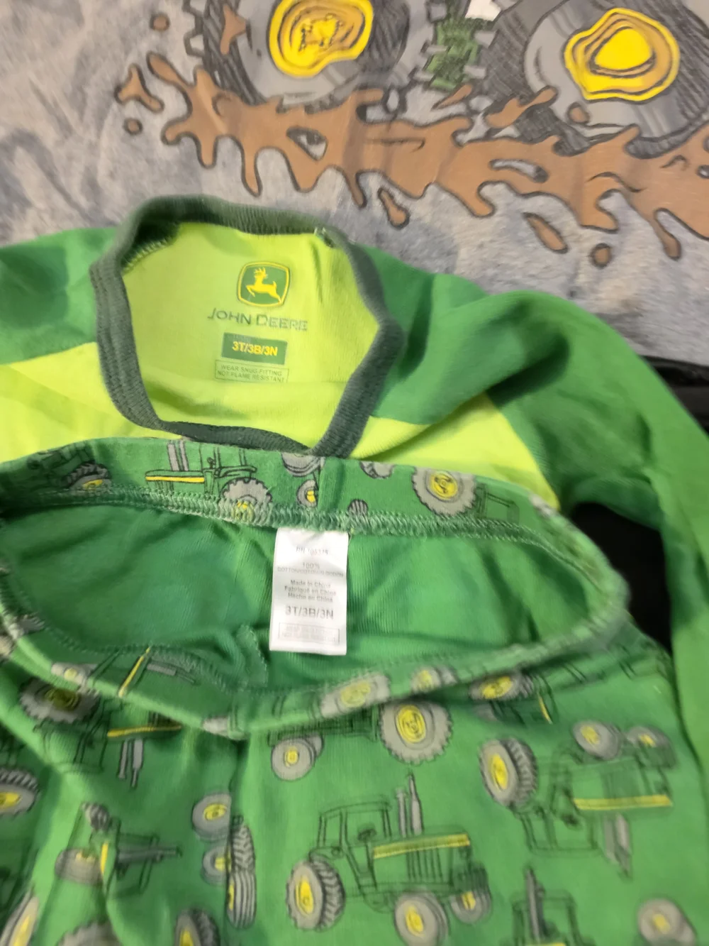 Green Tractor Kids Pajama Set - 2-Piece Long Sleeve Top & Pants